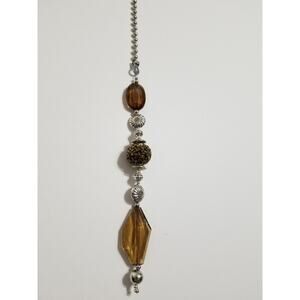 New ceiling fan/ light chain pull silver tone brown bead mix f12